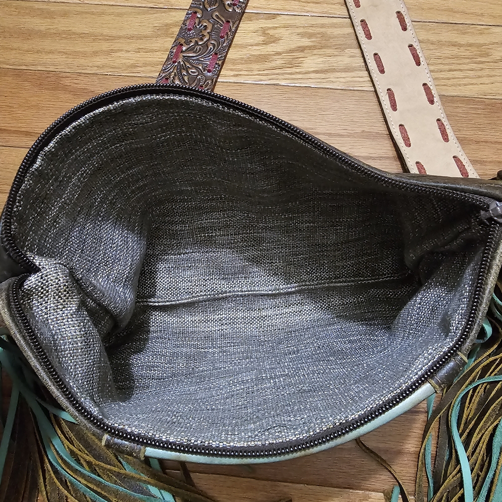 Western Brown and Teal Crossbody Bag with Fringe - Picture 7 of 10
